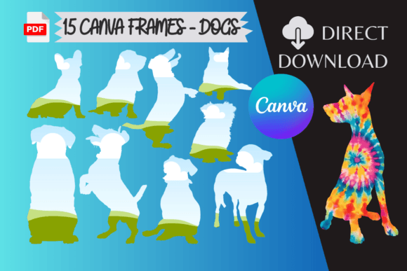 15 Silhouette Dogs Editable Canva Frames for Creative Projects