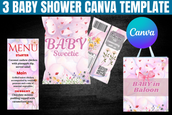 3 Baby In Bloom Baby Shower Template Bundle