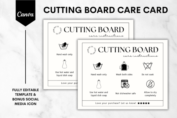 Cutting Board Care Card Canva Template 2: Kitchen Branding