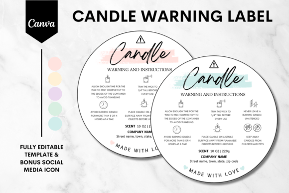 Practical Design for Candle Safety: Candle Warning Label Canva Template 4