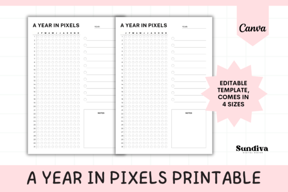 See Your Year at a Glance: Custom a Year in Pixels Canva Template 1