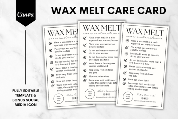 Wax Melt Care Card Canva Template 4: Professional Polish